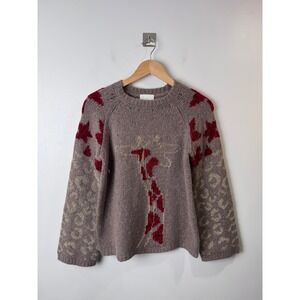 Antonella Rizza Women Merino Cashmere Taupe Sweater Giraffe Star Leopard Small
